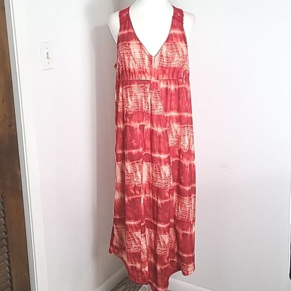 No Boundaries Red Tie-dye Midi-Dress, Lace Crochet Halter Back, Sz XL (15-17) - Picture 1 of 9